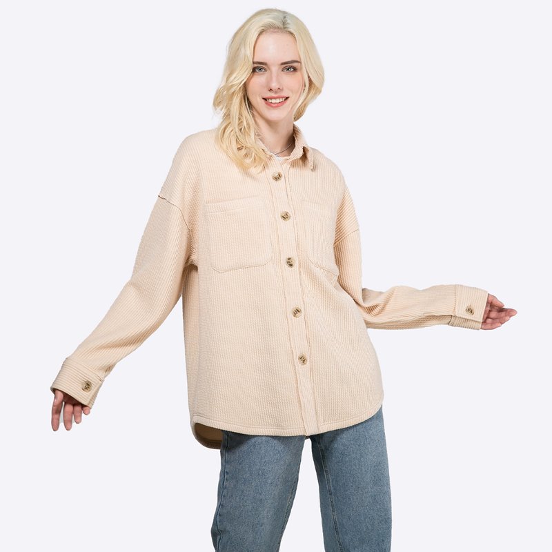 Customized 2024 Shacket Solid Color Ribbed Jacket shackets with pockets for women spring fall women clothing wholesale