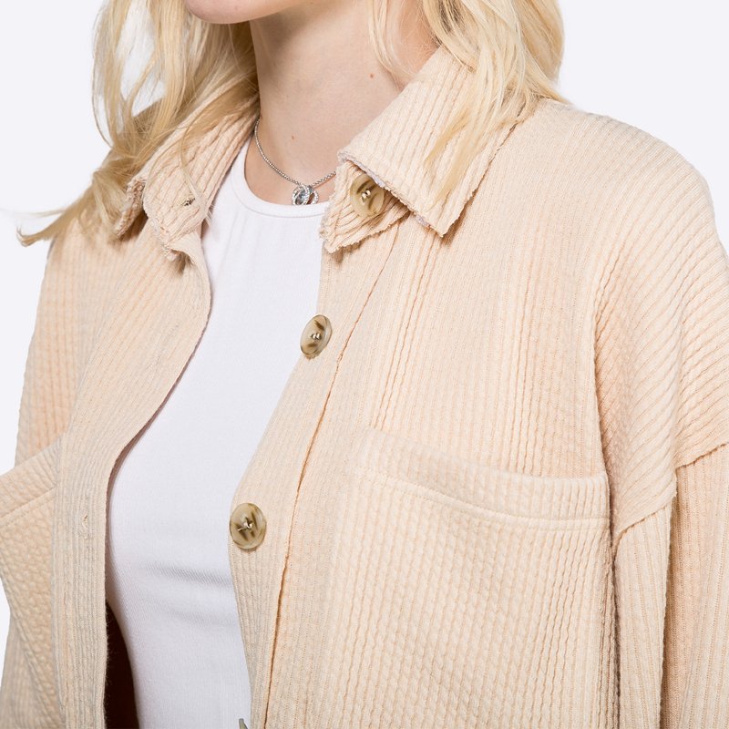 Customized 2024 Shacket Solid Color Ribbed Jacket shackets with pockets for women spring fall women clothing wholesale