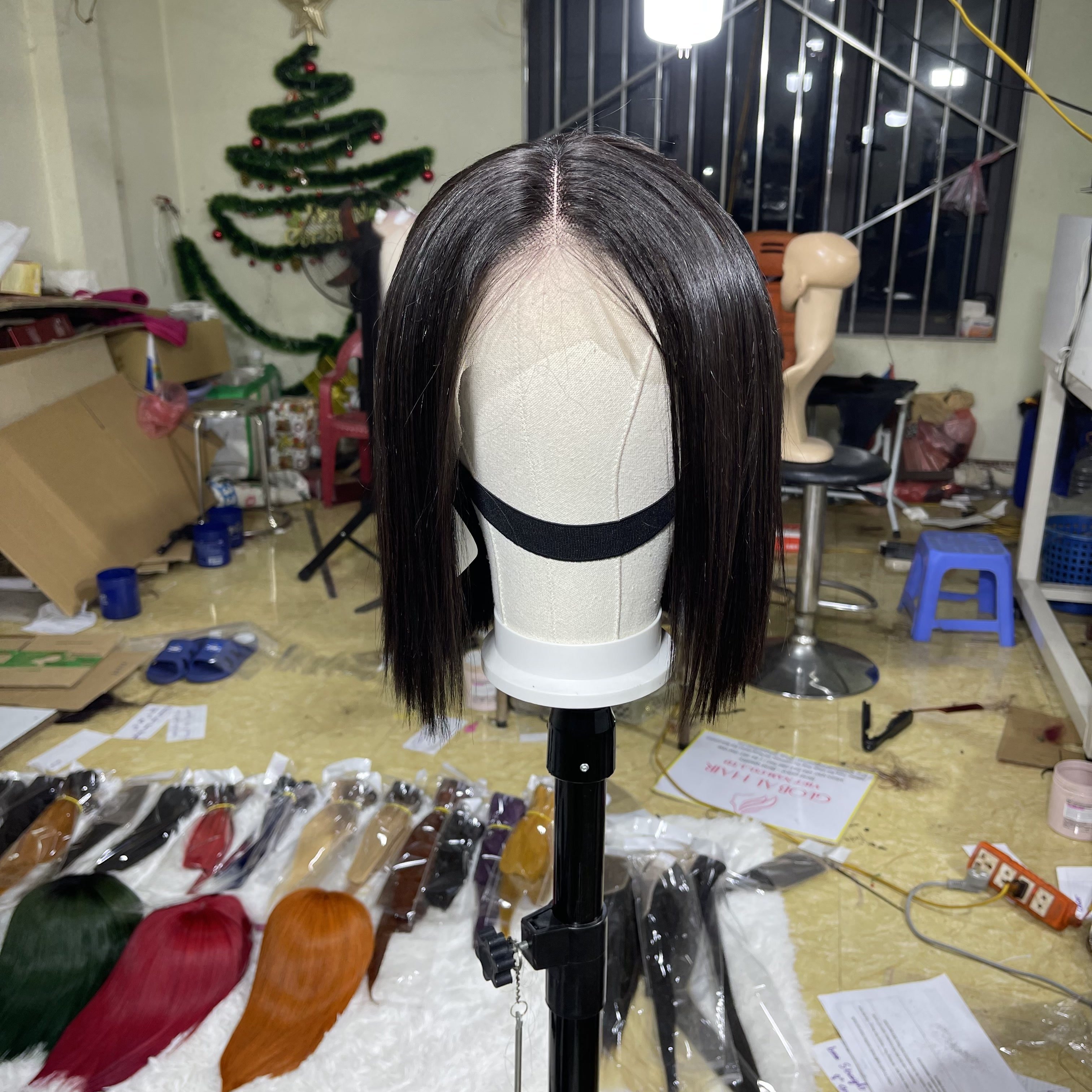 Free sample Bob Bang Wig 4*4 Pre Plucked Lace Wigs 150% Density Remy Lace Front Human Hair Wigs For Women