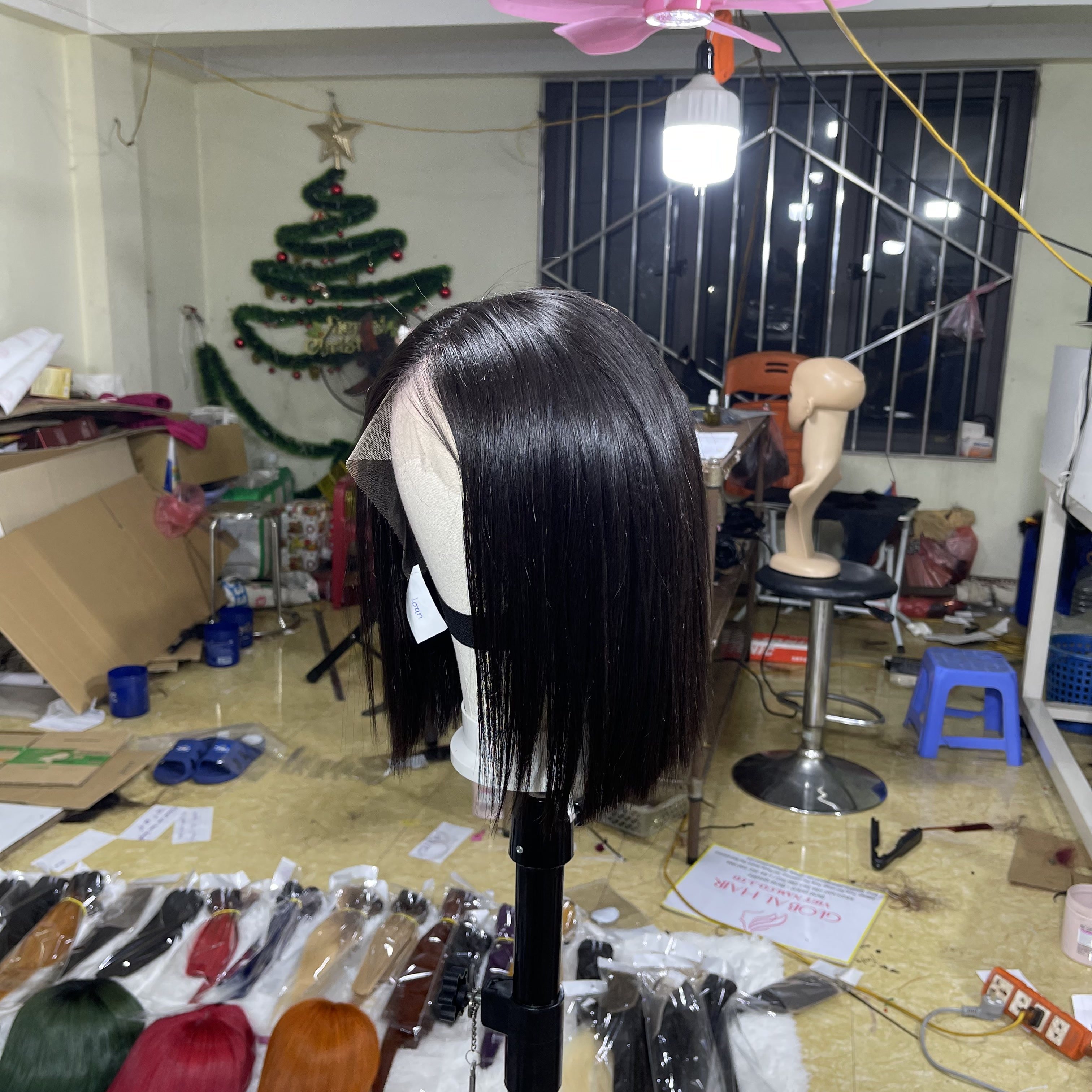 Free sample Bob Bang Wig 4*4 Pre Plucked Lace Wigs 150% Density Remy Lace Front Human Hair Wigs For Women