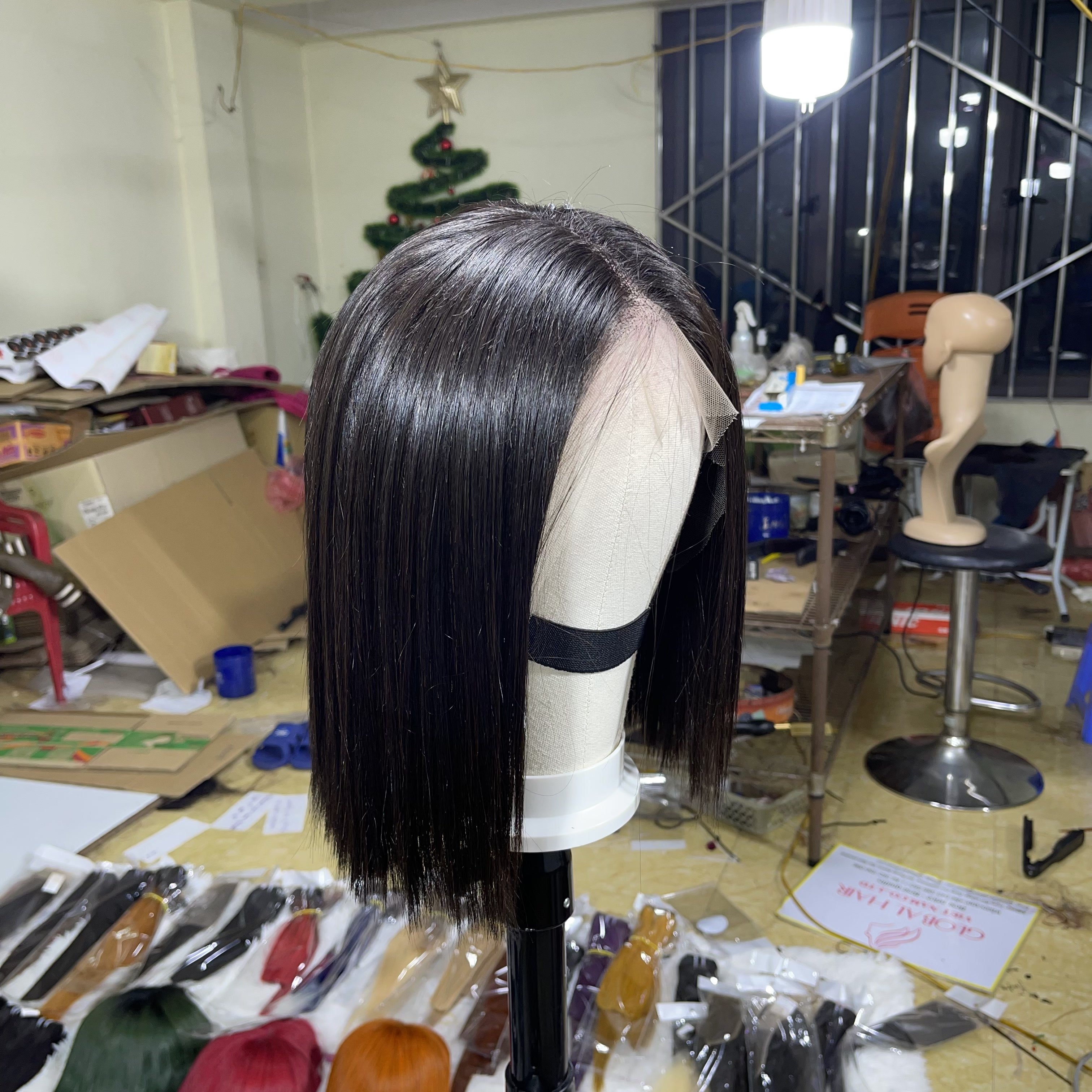Free sample Bob Bang Wig 4*4 Pre Plucked Lace Wigs 150% Density Remy Lace Front Human Hair Wigs For Women