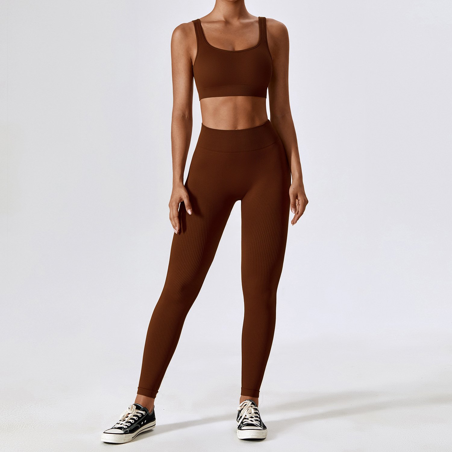 Women Sexy Seamless Rib Running Yoga Suit Fitness Long Sleeve Sports Bra Vest Leggings Scrunch Butt Gym Yoga Set