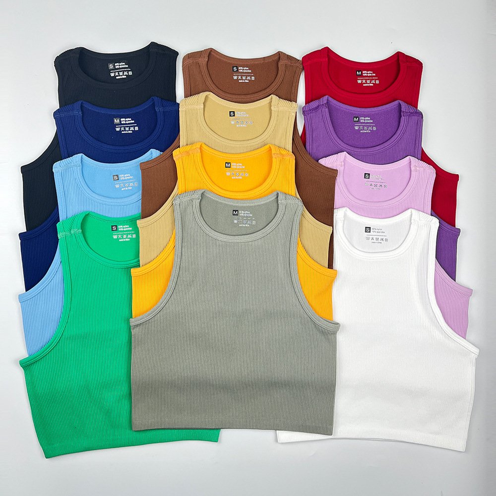Seamless Knitted Ribbed High Collar Sports Vest Full Wrap Vertical Stripes Running Fitness Yoga Clothing Tops Quick-drying Women