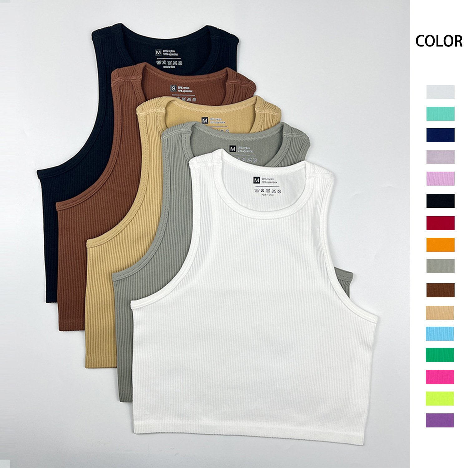 Seamless Knitted Ribbed High Collar Sports Vest Full Wrap Vertical Stripes Running Fitness Yoga Clothing Tops Quick-drying Women