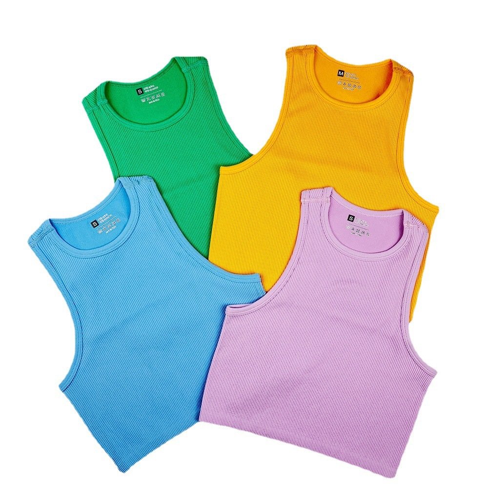 Seamless Knitted Ribbed High Collar Sports Vest Full Wrap Vertical Stripes Running Fitness Yoga Clothing Tops Quick-drying Women