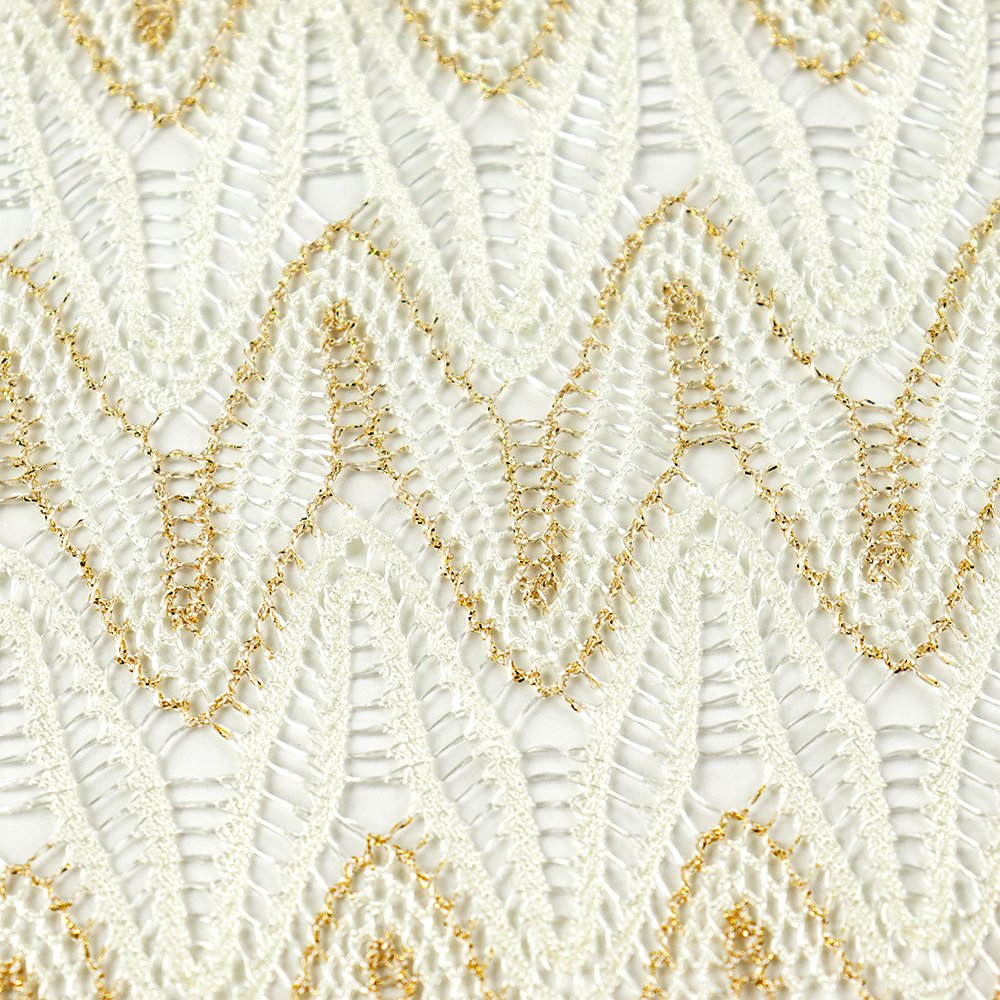 2023 new arrival wavy pattern lace fabric 100% polyester white warp knitting lace fabric for dress