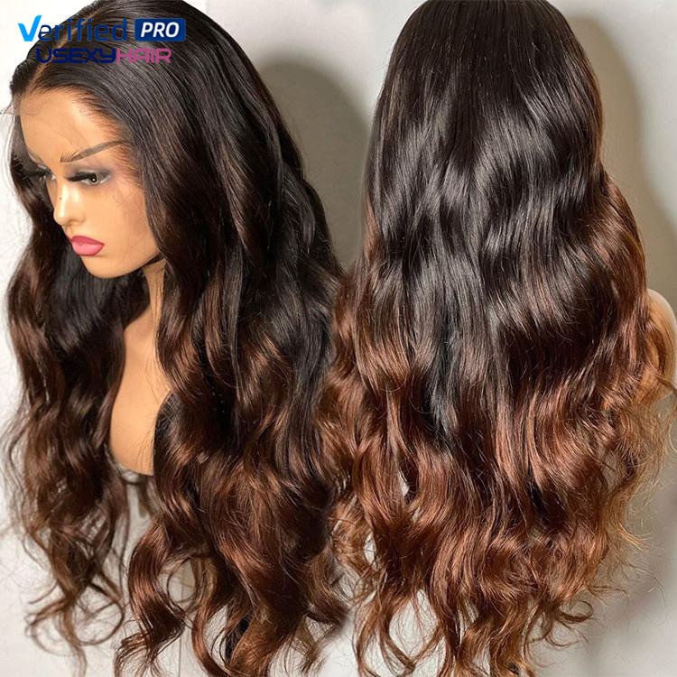 Ombre brown color pre plucked hd lace wig raw hair wholesale vendor 1b 30 long straight human hair wig bd lace front wigs