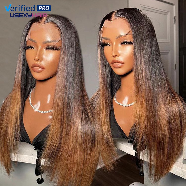Ombre brown color pre plucked hd lace wig raw hair wholesale vendor 1b 30 long straight human hair wig bd lace front wigs