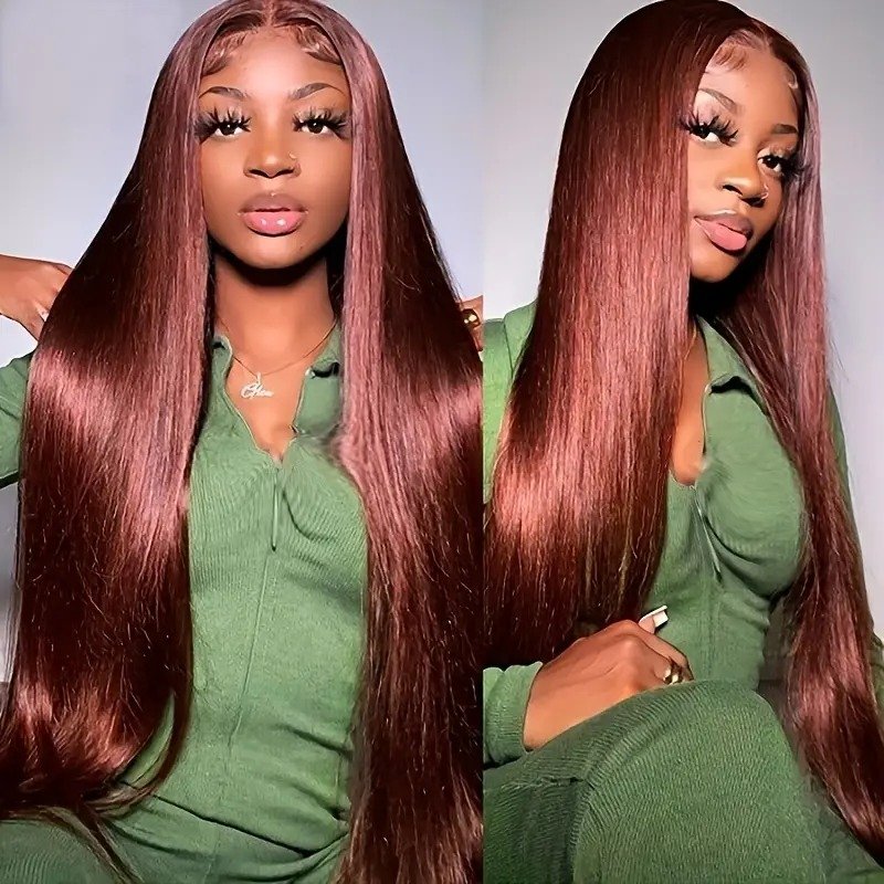 #33Auburn Cooper Red Brown Lace Front Wigs Human Hair Reddish Brown Straight Human Hair Wigs