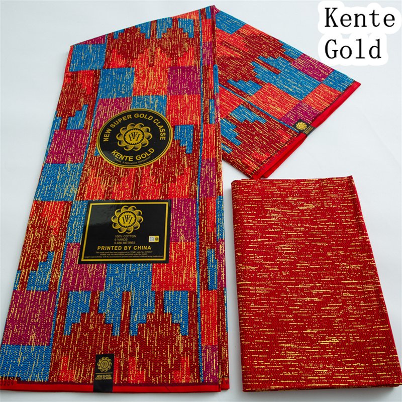 Manufacture New Arrive 2+4yards Cotton Wax Kente Gold 100% Cotton African Fabrics Ankara Golden Wax Fabrics African Loincloth