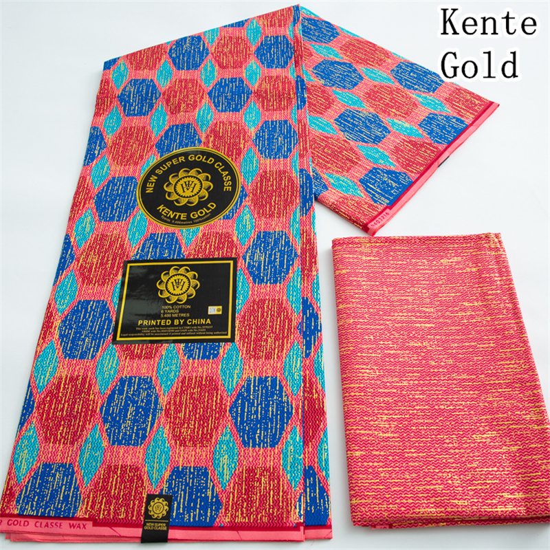 Manufacture New Arrive 2+4yards Cotton Wax Kente Gold 100% Cotton African Fabrics Ankara Golden Wax Fabrics African Loincloth