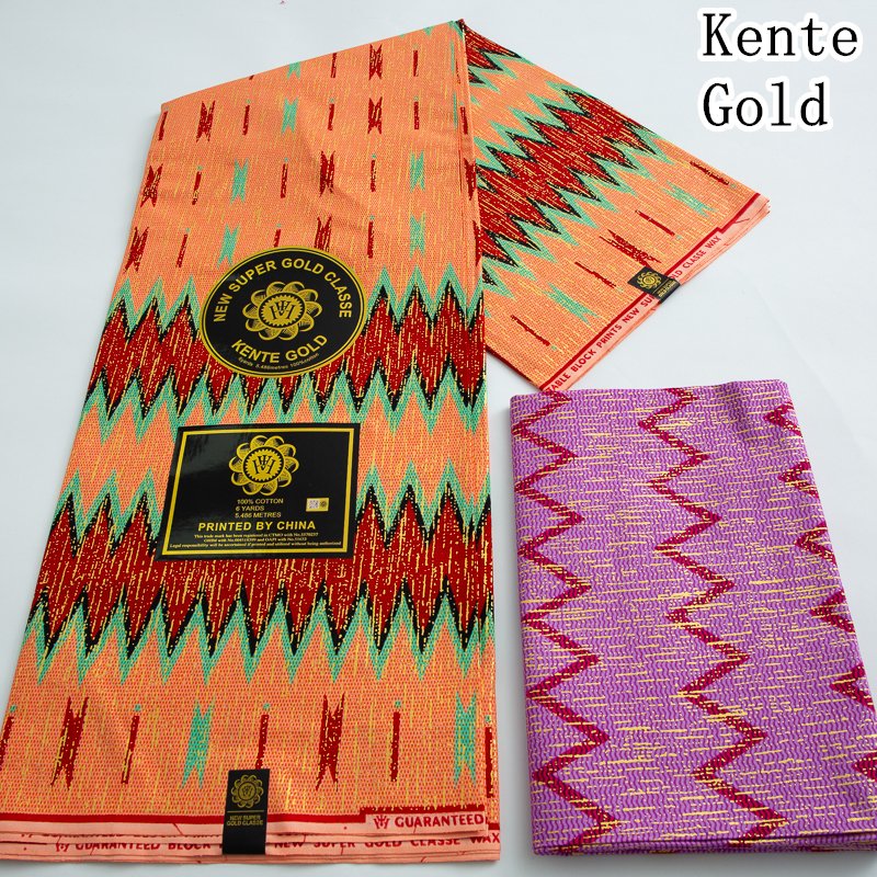 Manufacture New Arrive 2+4yards Cotton Wax Kente Gold 100% Cotton African Fabrics Ankara Golden Wax Fabrics African Loincloth
