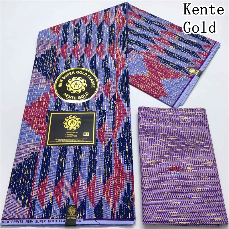 Manufacture New Arrive 2+4yards Cotton Wax Kente Gold 100% Cotton African Fabrics Ankara Golden Wax Fabrics African Loincloth