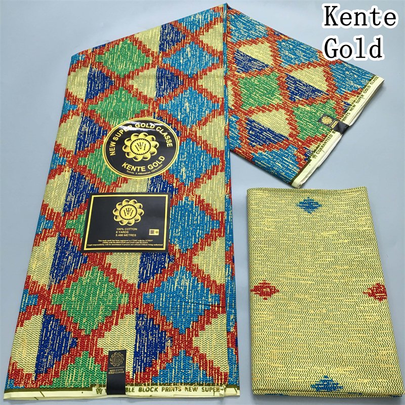Manufacture New Arrive 2+4yards Cotton Wax Kente Gold 100% Cotton African Fabrics Ankara Golden Wax Fabrics African Loincloth