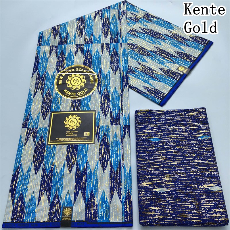 Manufacture New Arrive 2+4yards Cotton Wax Kente Gold 100% Cotton African Fabrics Ankara Golden Wax Fabrics African Loincloth