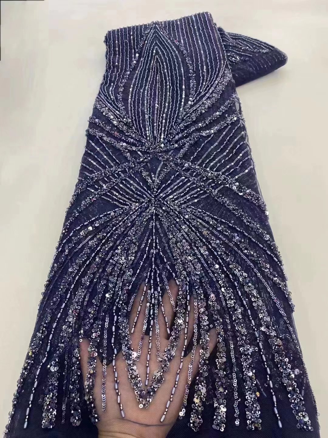 High Quality Bridal Beaded Lace Fabric with Sequins Premium Quality Beads and Pearls for Ceremonial Dresses