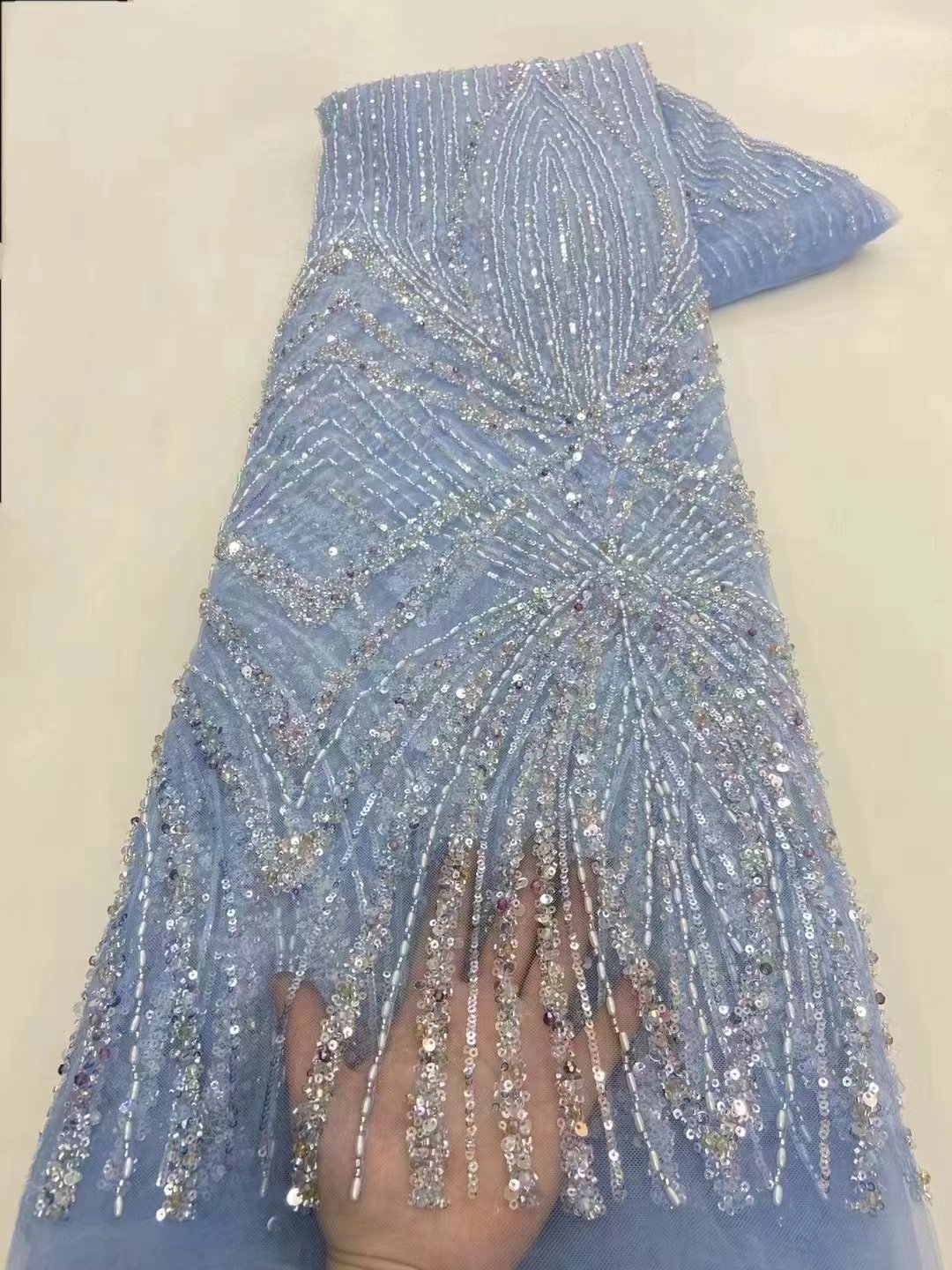 High Quality Bridal Beaded Lace Fabric with Sequins Premium Quality Beads and Pearls for Ceremonial Dresses