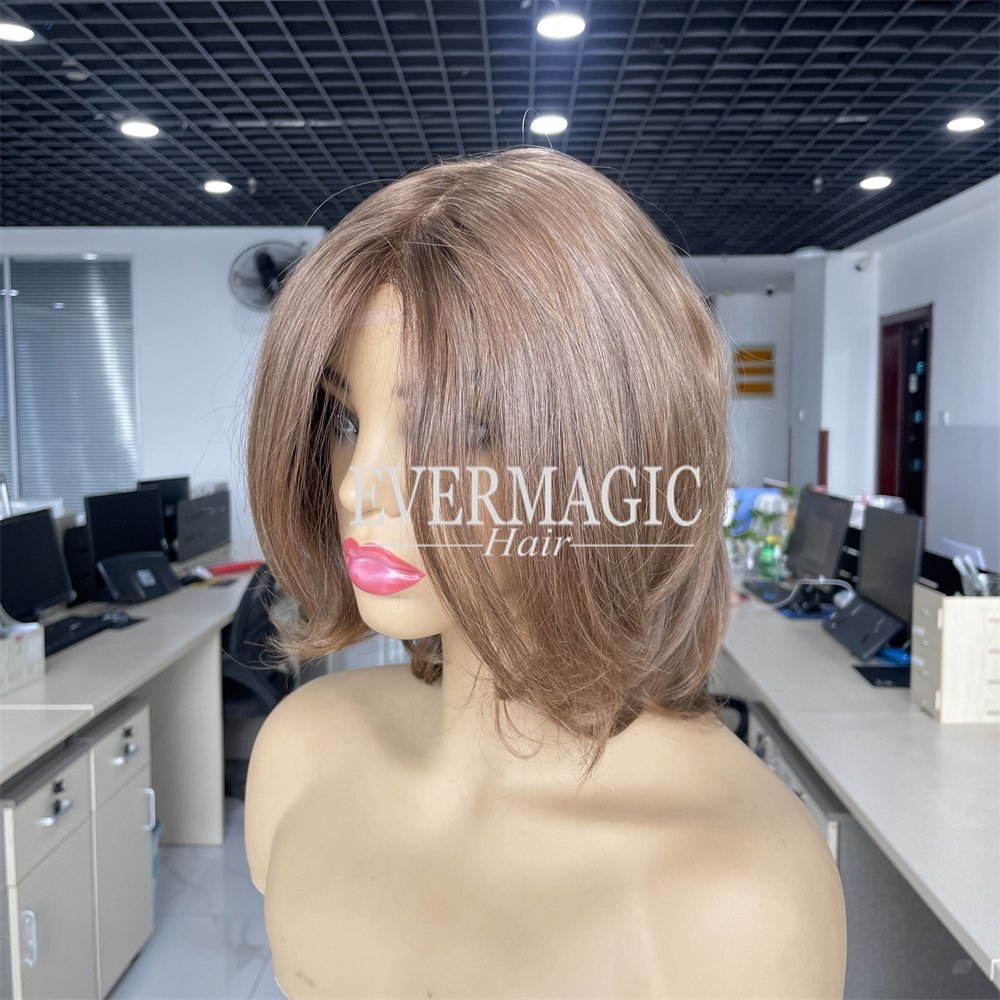 swiss lace frontal human hair wigs for full hair loss injection top medical wig with anti-slip strip and tabs for cancer patient