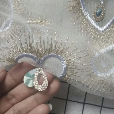 HG1122 tulle lace fabric long skirt heart design feather sequins lace embroidery fabric tulle sequin fabric