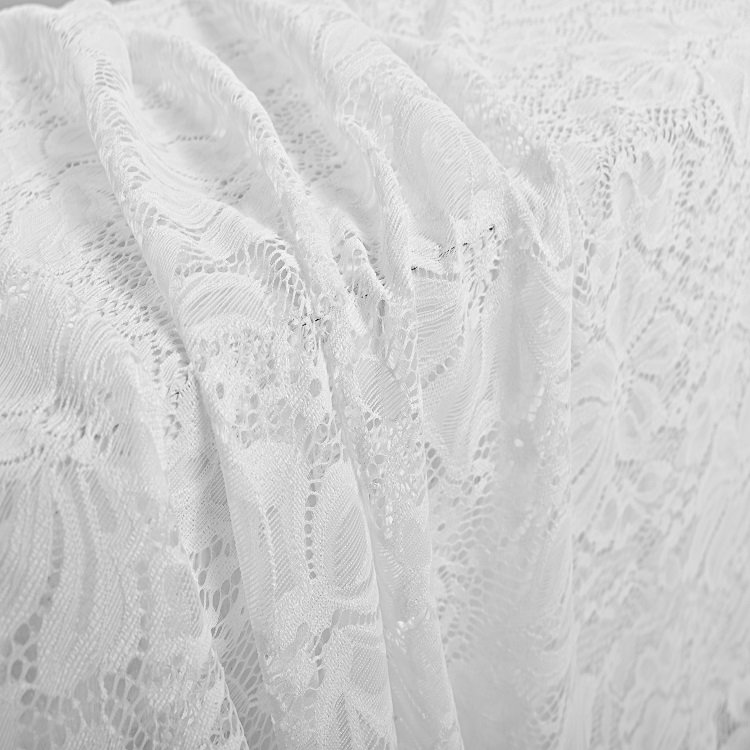 New Style Lower Price White Nylon Spandex Stretch Jacquard Lace With Flowers Fabric For Dress