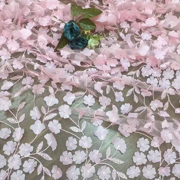 Multi color Supply Fashion Laser 3D Flower Embroidery Mesh Lace Fabric For Dress