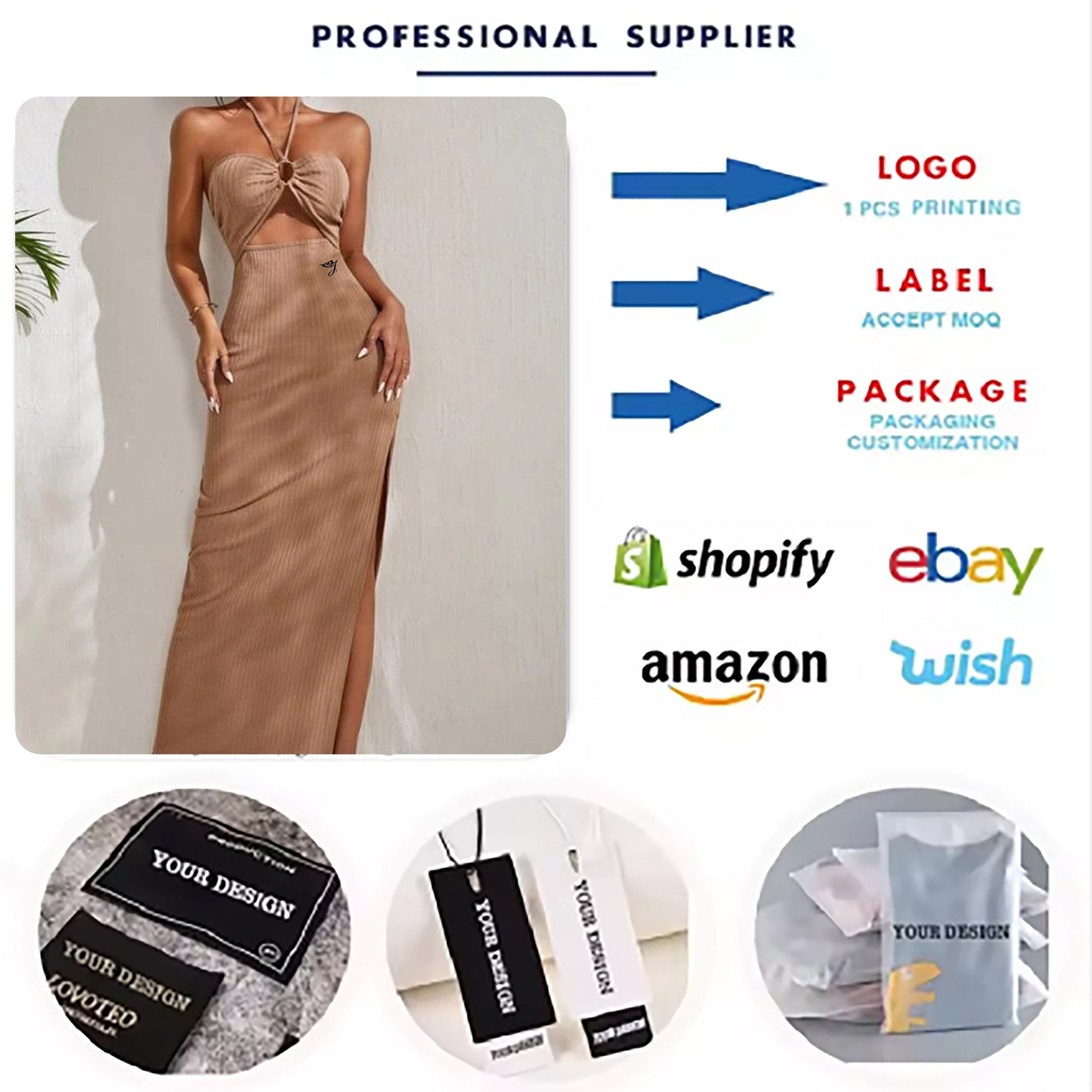 Custom Cotton Ribbed Maxi Party Camisole Dresses For Women Beige Halter Lady Elegant Slit Ring Cutout Bodycon Long Casual Dress