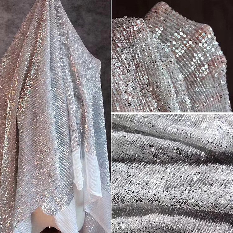 Luxury Design 3D Silver Sequin Tulle Fabric Mesh Embroidery Lace for Wedding Dresses and Clothing Decoration