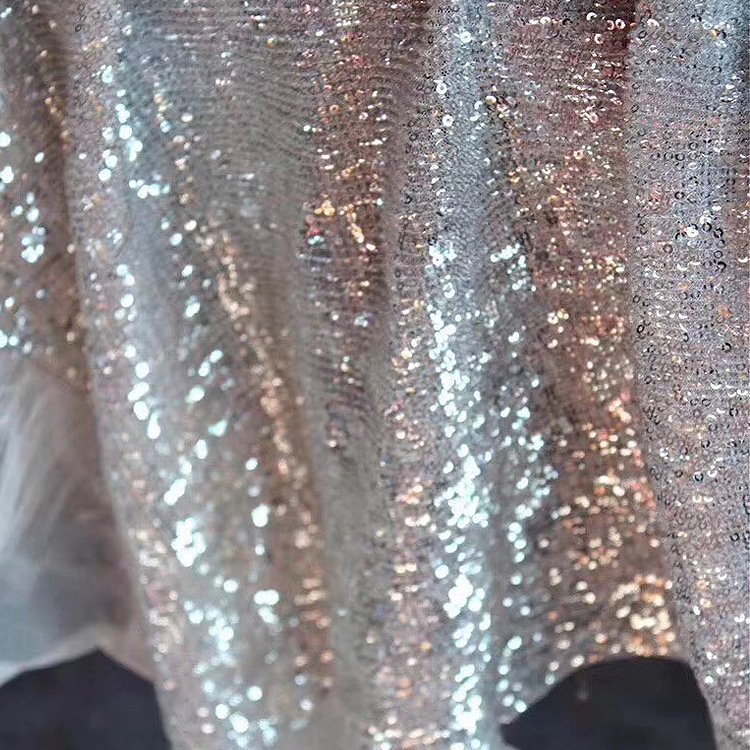 Luxury Design 3D Silver Sequin Tulle Fabric Mesh Embroidery Lace for Wedding Dresses and Clothing Decoration
