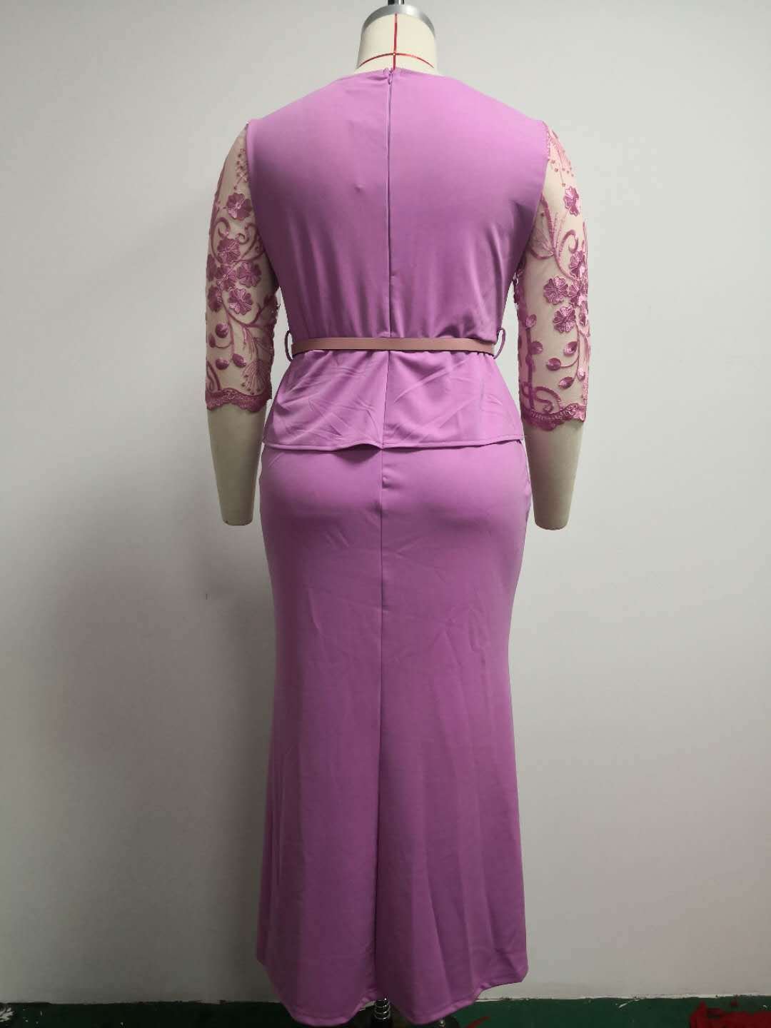 YQYJX020 Turkey African Women Clothes Three Quarters Sleeve Plus Size Dresses For Flat Women With Belt Lace Dresses Women