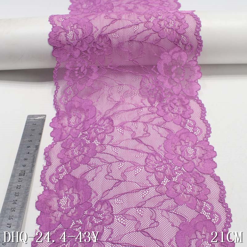 Romantic 9 colors 21cm Soft Mesh Elastic Lace Trim Beige Flower Stretch Lace Fabric For Women Lingerie Dress