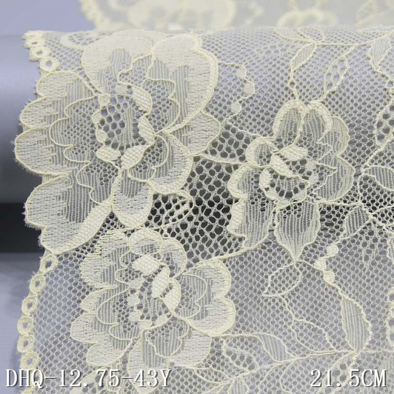 Romantic 9 colors 21cm Soft Mesh Elastic Lace Trim Beige Flower Stretch Lace Fabric For Women Lingerie Dress