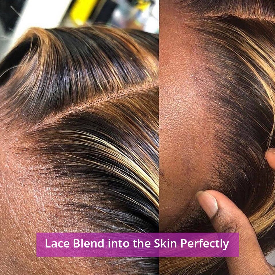 Highlight Wig Vendor Wholesale 1b Honey Blonde Ombre Hair Wig With Dark Roots Mink Peruvian Virgin Human Hair HD Lace Front Wig