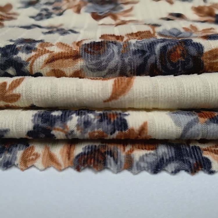 Custom flower printed knit softy 95%polyester 5%spandex stretch rib fabric for clothing,women wear