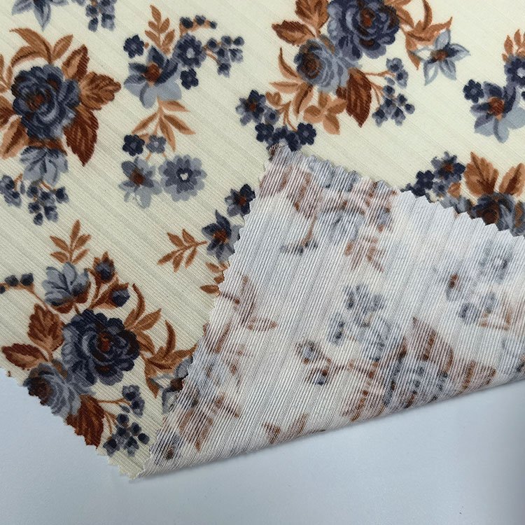 Custom flower printed knit softy 95%polyester 5%spandex stretch rib fabric for clothing,women wear