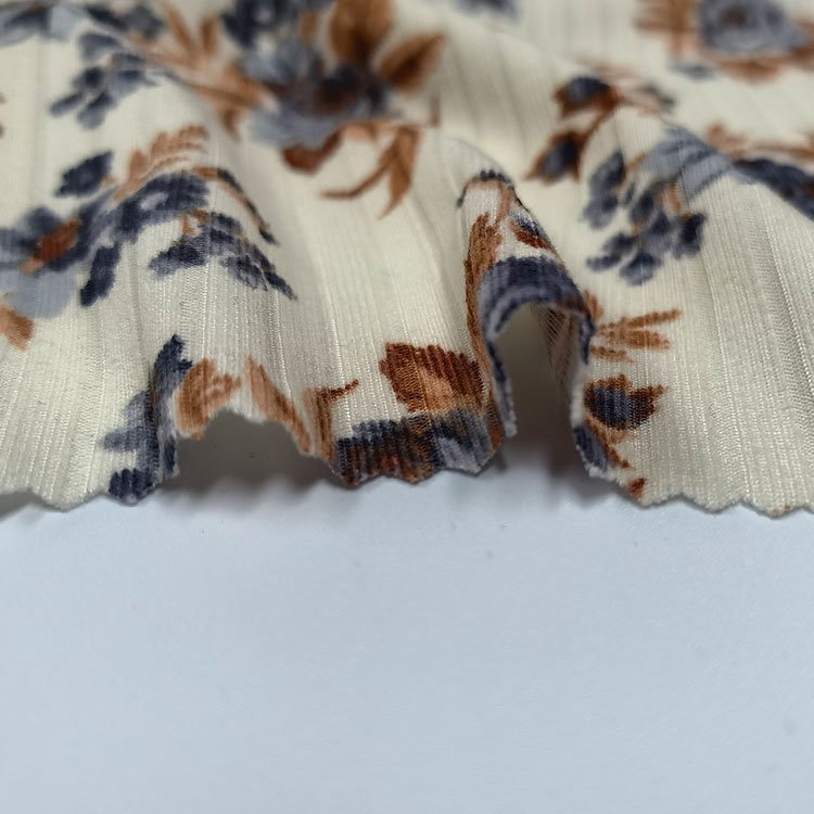 Custom flower printed knit softy 95%polyester 5%spandex stretch rib fabric for clothing,women wear