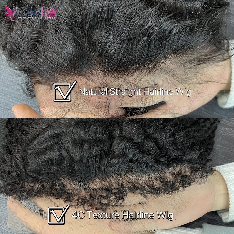 Sample 4C Textured Hairline Wigs Curly Baby Hair Natural Edges Skin Melt HD Lace Frontal Wigs Kinky Curly Human Hair Wigs