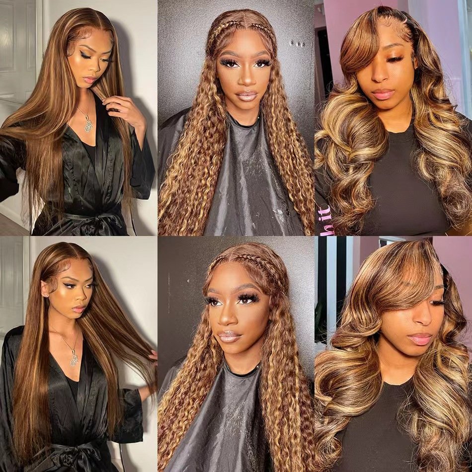 Ombre Piano Color Glueless HD Full Lace Frontal Human Hair Wigs PrePlucked Brazilian Highlight Color Lace Front Wigs