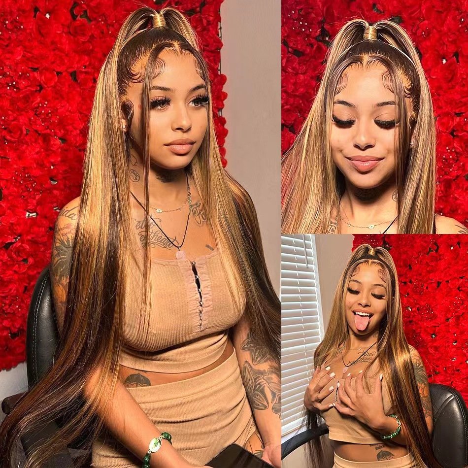 Ombre Piano Color Glueless HD Full Lace Frontal Human Hair Wigs PrePlucked Brazilian Highlight Color Lace Front Wigs