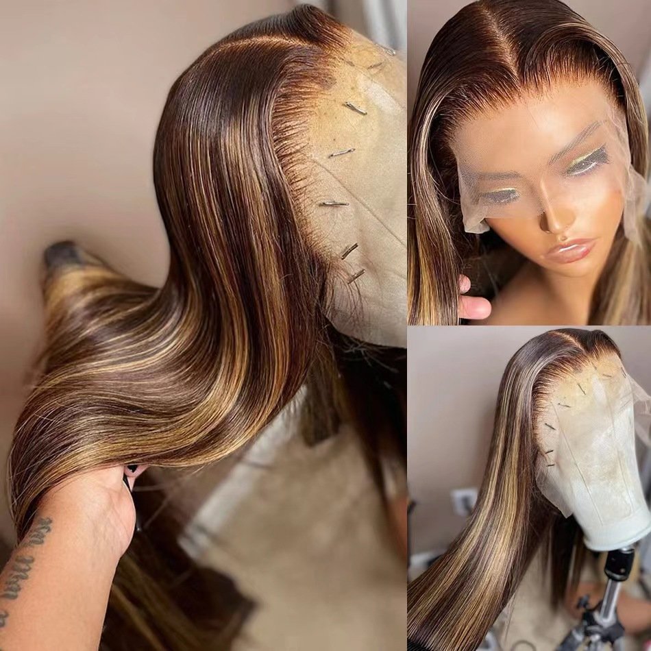 Ombre Piano Color Glueless HD Full Lace Frontal Human Hair Wigs PrePlucked Brazilian Highlight Color Lace Front Wigs