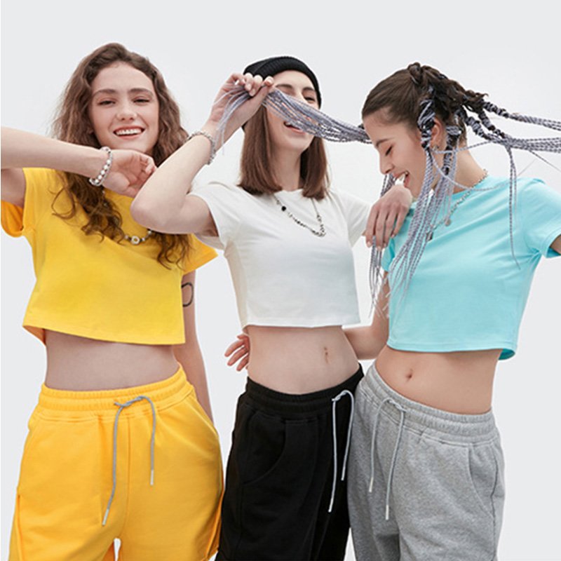Custom Cropped Fitted Graphic Tee Cotton Womens T-shirts Ladies Logo Crop Tops Tshirt For Women