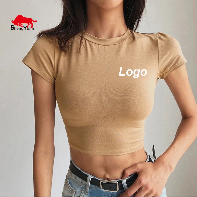 Custom Cropped Fitted Graphic Tee Cotton Womens T-shirts Ladies Logo Crop Tops Tshirt For Women