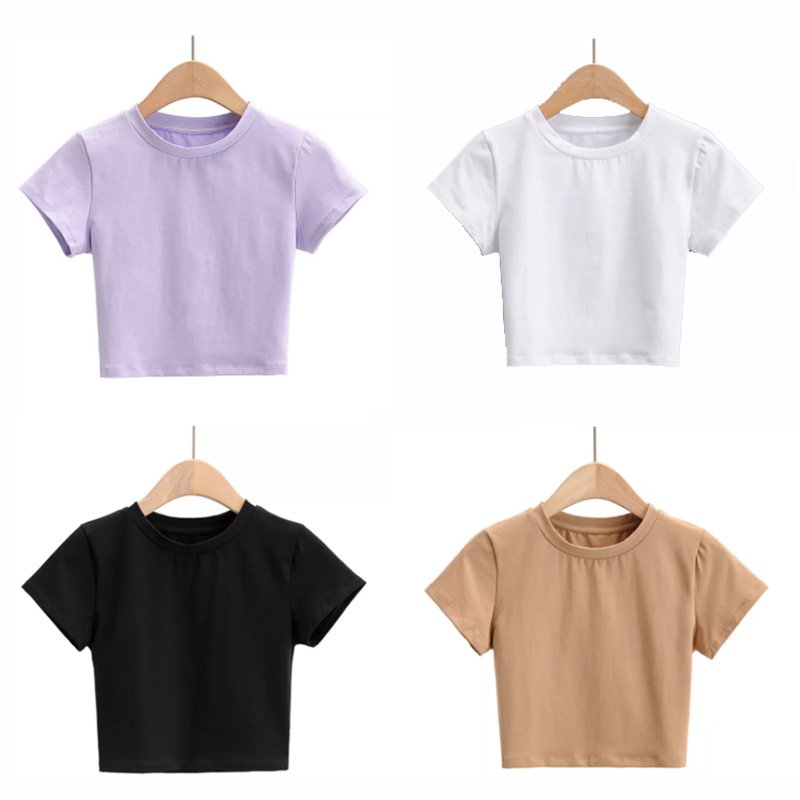Custom Cropped Fitted Graphic Tee Cotton Womens T-shirts Ladies Logo Crop Tops Tshirt For Women