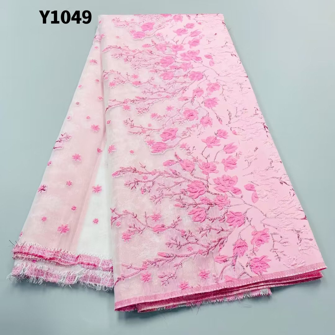 African Lace Jacquard Fabrics /Latest Orange Lace Embroidery Fabric /Satin Jacquard Brocade Fabric For French Tulle Lace Fabric