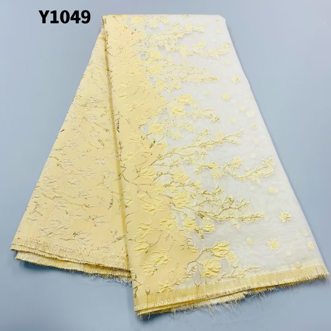 African Lace Jacquard Fabrics /Latest Orange Lace Embroidery Fabric /Satin Jacquard Brocade Fabric For French Tulle Lace Fabric