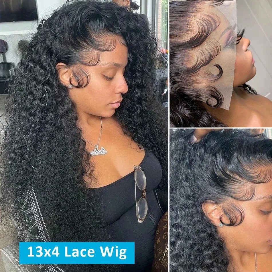 250 Density HD 13X6 Transparent Deep Wave Human Hair Lace Frontal Wig 30 40 Inch 13X4 Water Curly Lace Front Human Hair Wigs