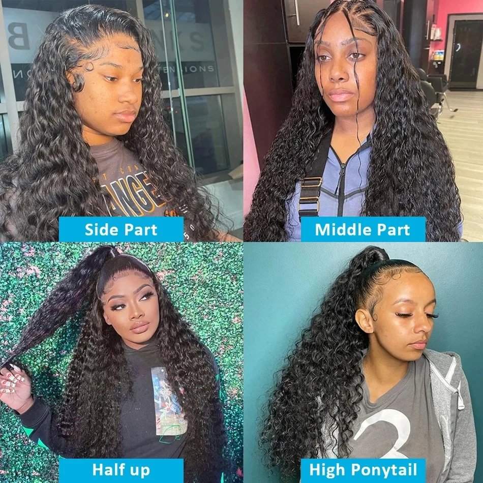 250 Density HD 13X6 Transparent Deep Wave Human Hair Lace Frontal Wig 30 40 Inch 13X4 Water Curly Lace Front Human Hair Wigs