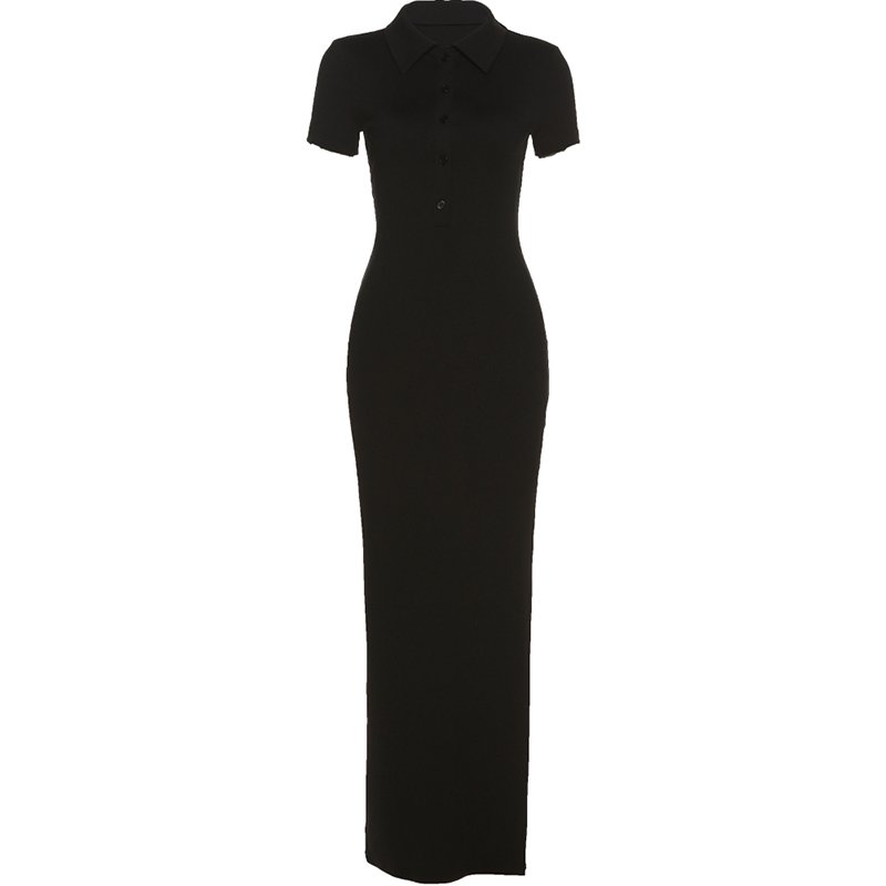 2023 Summer New Fashion Women's Knitted Elegant Short-sleeved Split Dresses Sexy Turn-down Collar Ladies Casual Dresses