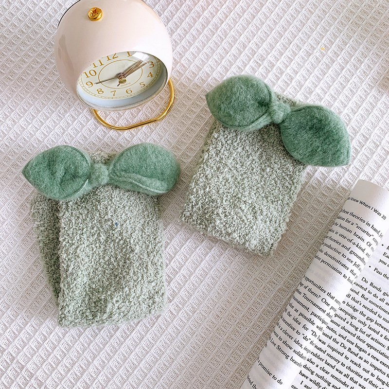 Winter Women Warm Fuzzy Fluffy Fleece Thick Cozy Cute Big Bowknot Slipper Socks