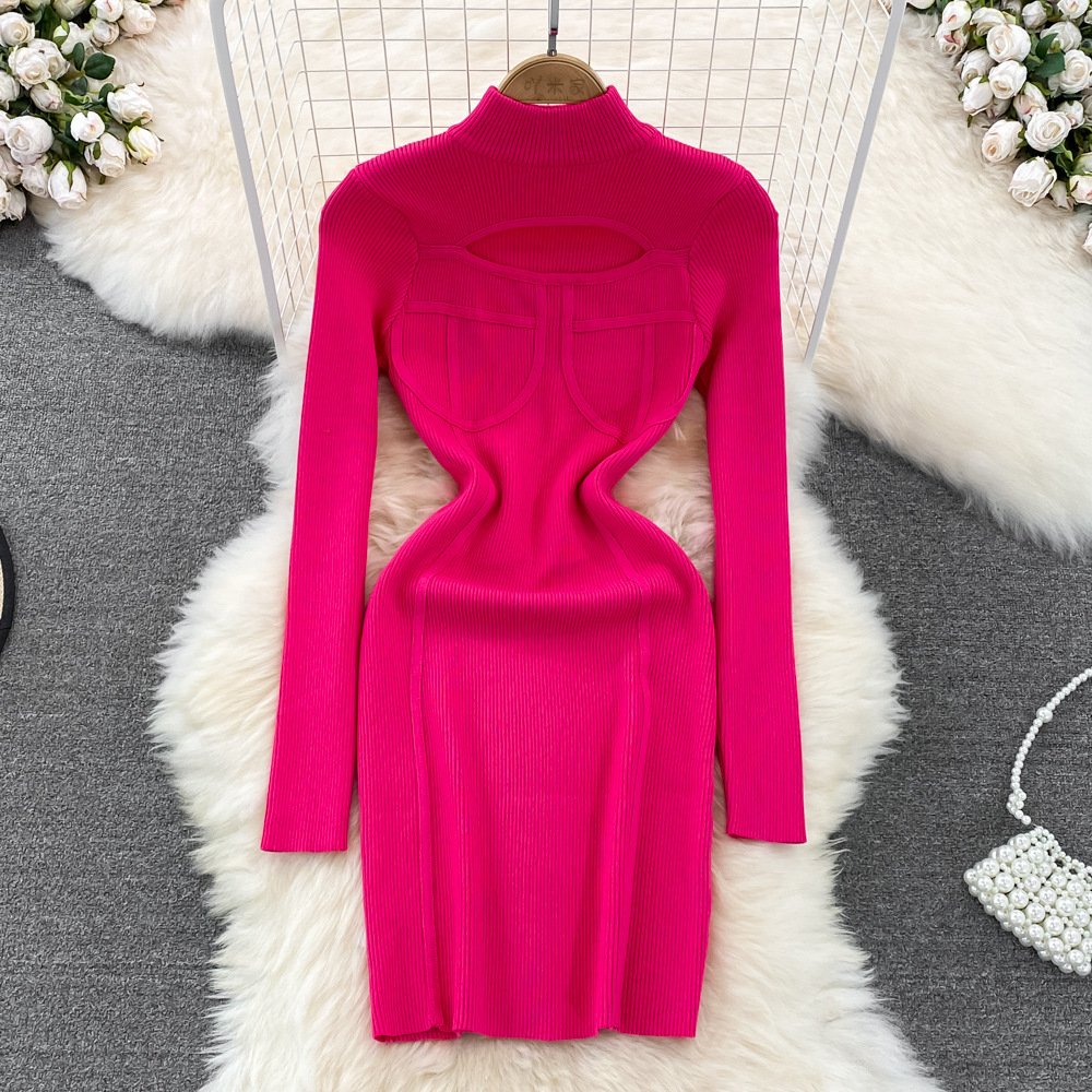 Plus Size Sexy Hollow Out Wrap Hip Slim Midi Maxi Ribbed Knitted Sweater Dresses Bodycon Winter Women