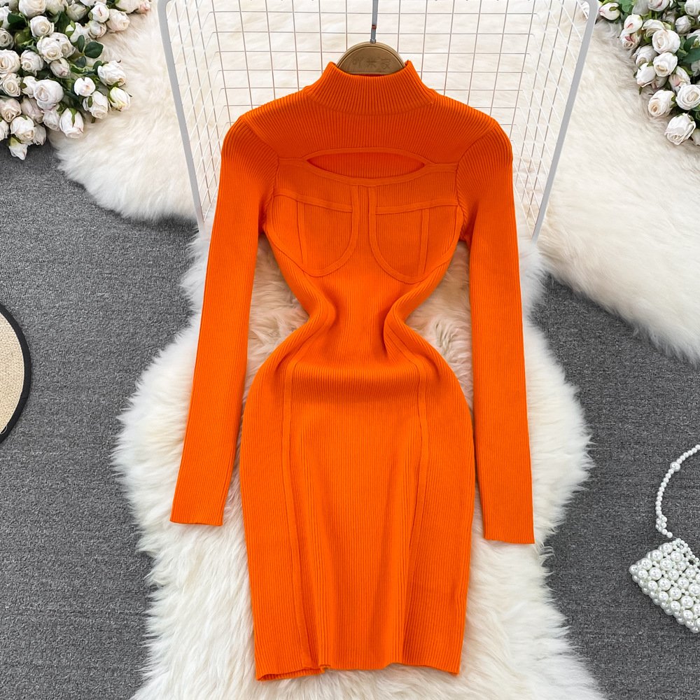 Plus Size Sexy Hollow Out Wrap Hip Slim Midi Maxi Ribbed Knitted Sweater Dresses Bodycon Winter Women